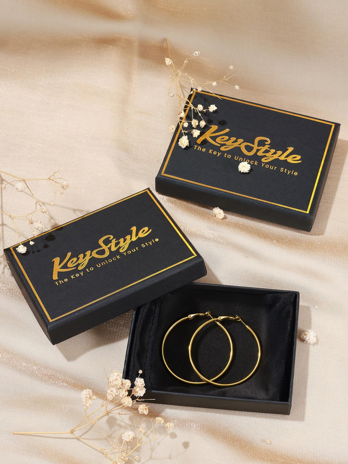 KeyStyle Hoop Earring for Women,90mm Extra Large Gold Lightweight Hoop