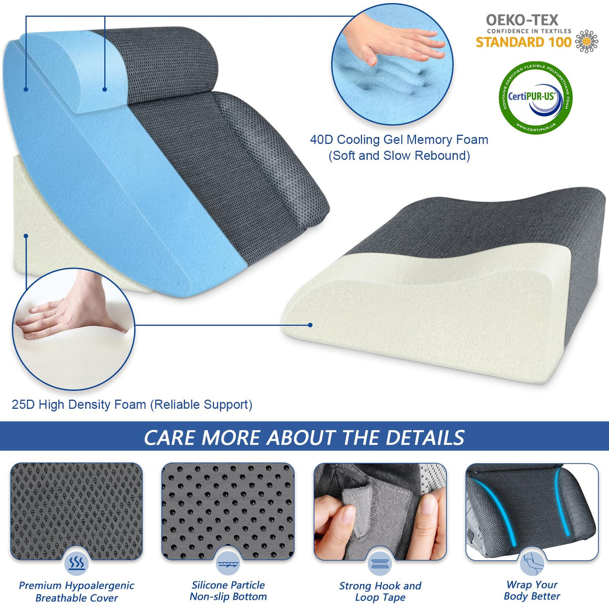 KingPavonini 4PCS Bed Wedge Pillow Post Surgery, Orthopaedic Sleeping Wedge Pillow Set for Neck, Back and Leg Pain Relief, Acid Reflux, GERD, Wedge Pillow for Sleep Apnea with Travel Bag