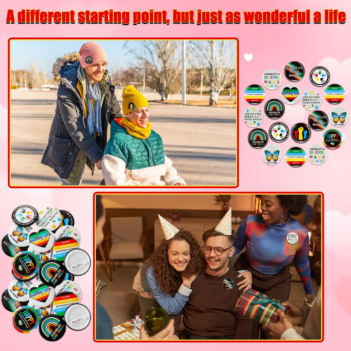 200 Disability Pride Month Pins Buttons 1.26" Round Lapel Badges Equality