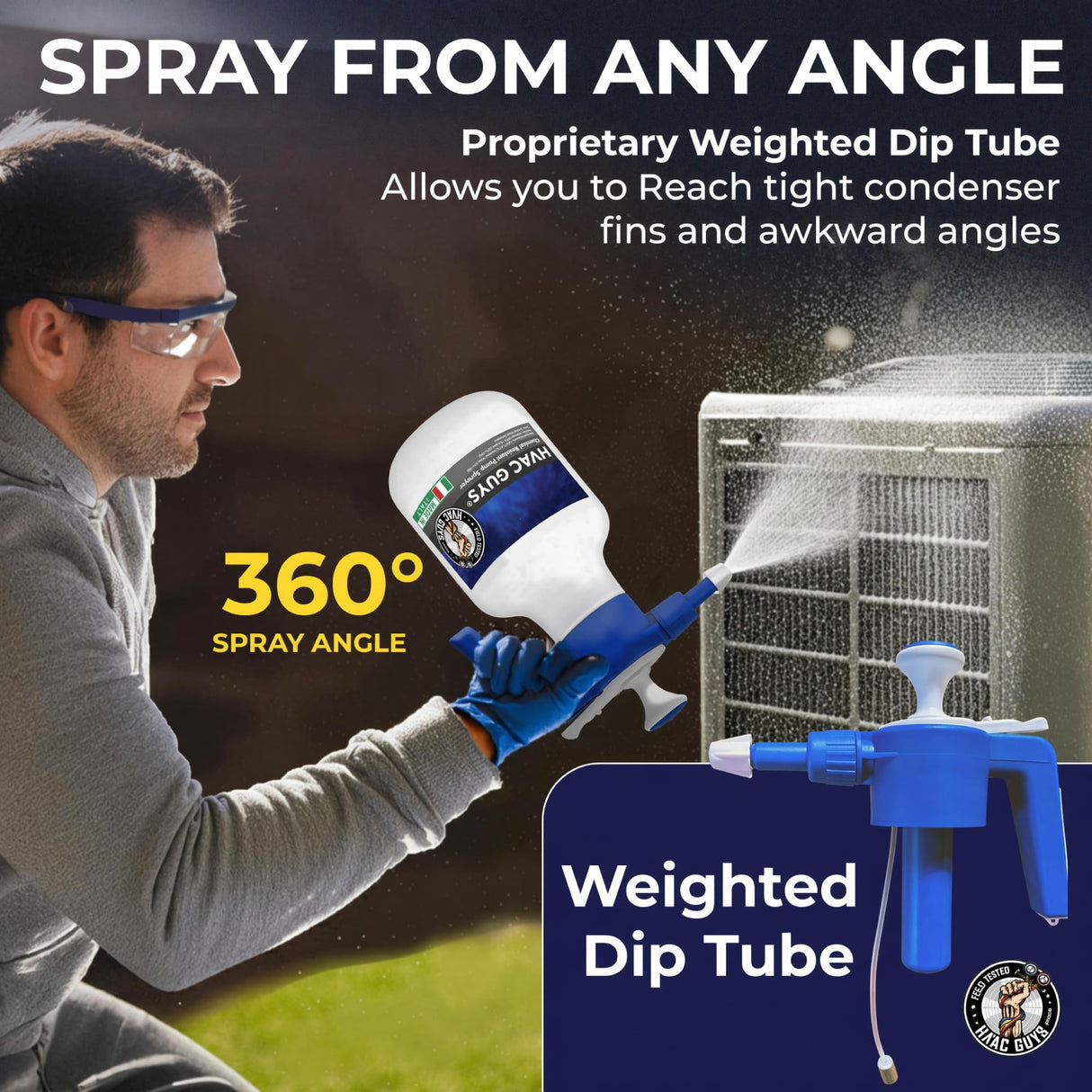 HVAC Guys Coil Cleaner Pump Sprayer | Handheld Chemical Pump Sprayer with 360° Spray Angle | Adjustable Nozzle, EPDM Seals | 48 oz Capacity