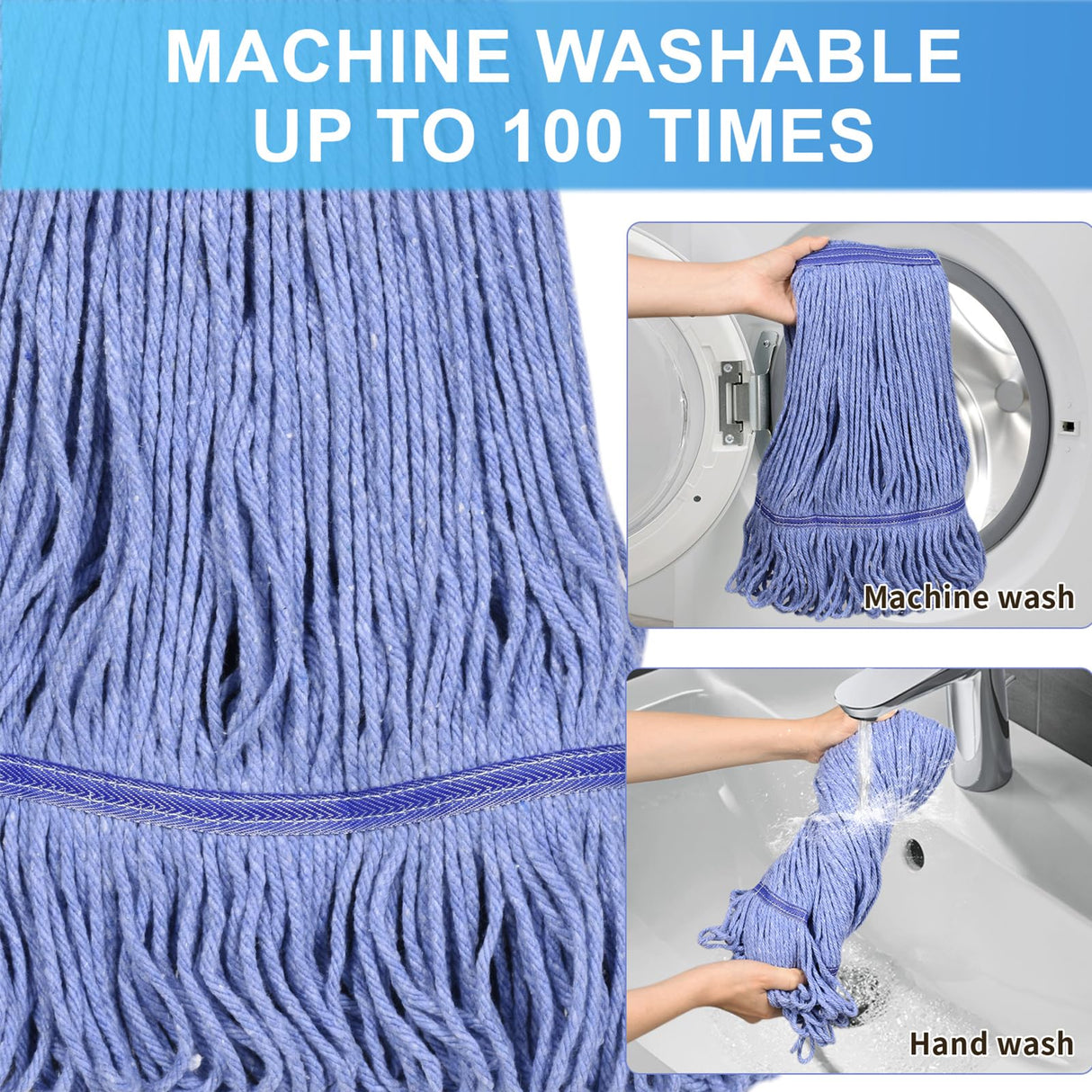 HiBaby Commercial Mop, 63Inch Handle Heavy Duty Industrial Mop Looped-End String Wet Mops for Floor Cleaning for Warehouse, Workshop, Garage, Office, Home, Deck(1 Mops Head)