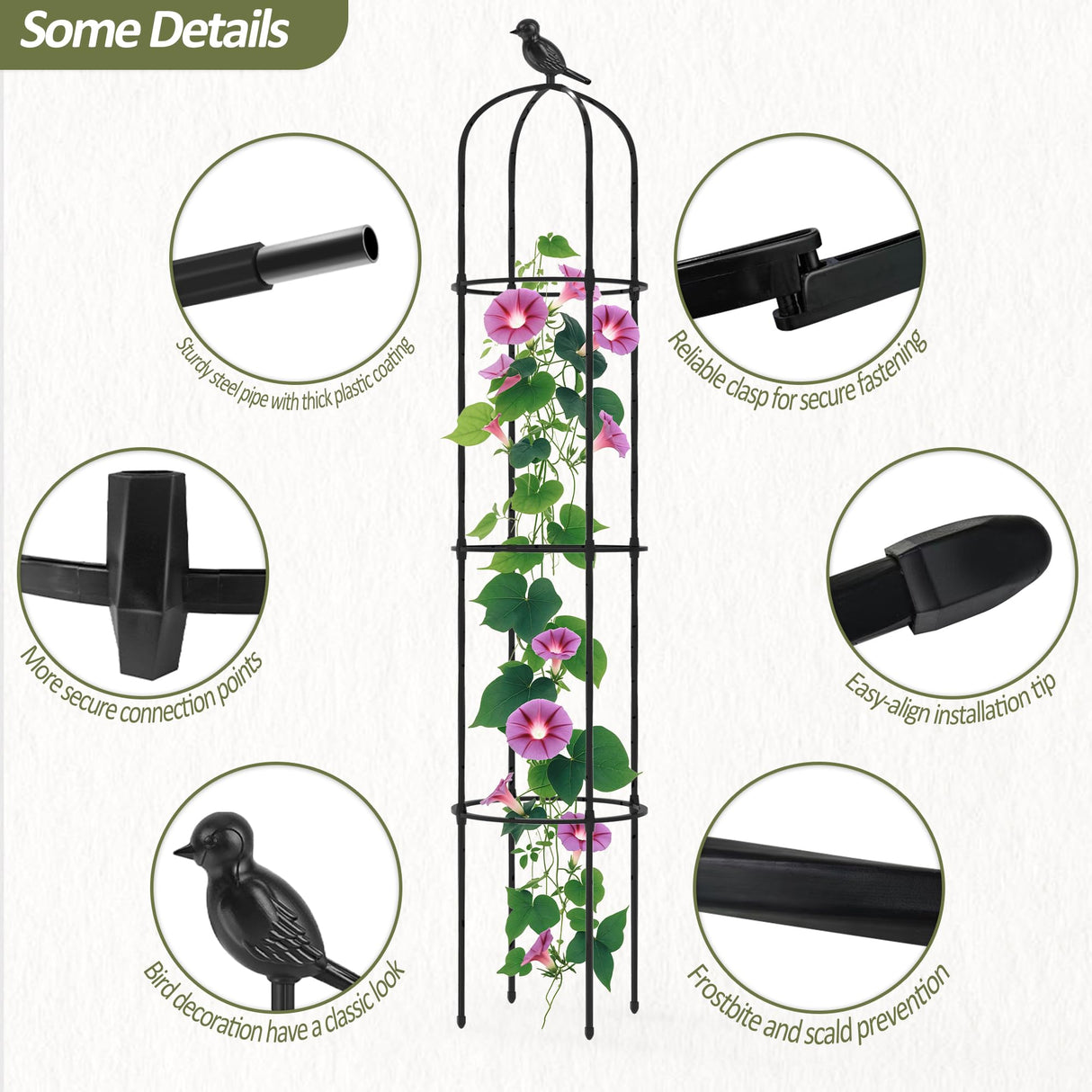 Trellume Garden Obelisk Trellis for Climbing Plants Outdoor - 69"(H), Rustproof Trellis with Adjustable Rings, Metal Plant Support for Potted Vines, Garden Trellis Use for Outdoor or Indoor(2 Pack)