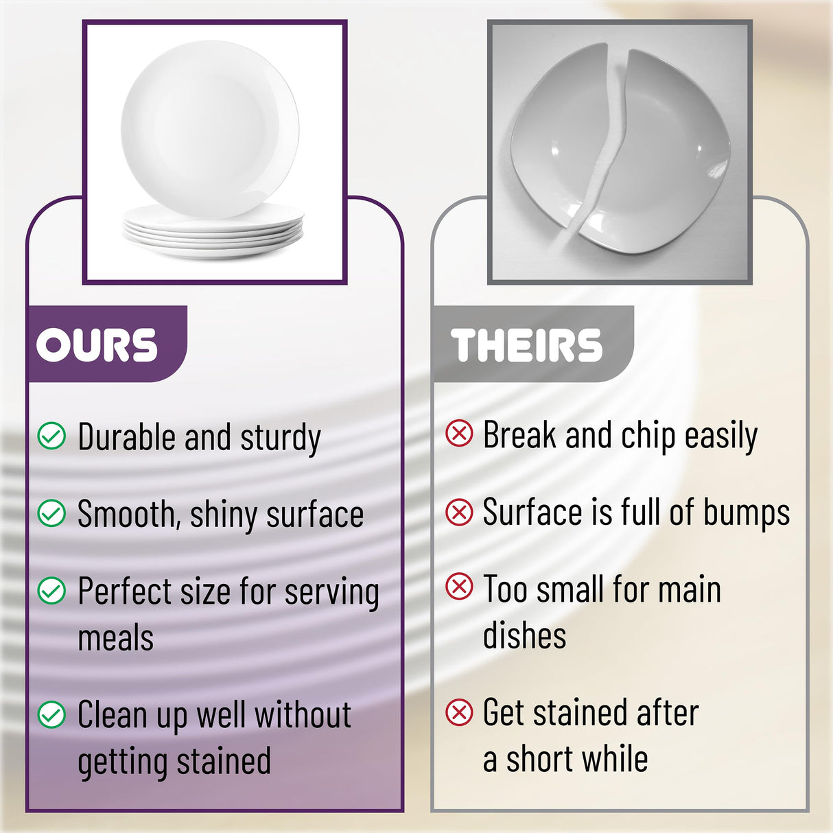 BTaT- White Porcelain Dinner Plates, Set of 6, 10.5 Inch, White Dishes, Porcelain Plates Sets for 6, Christmas Gifts