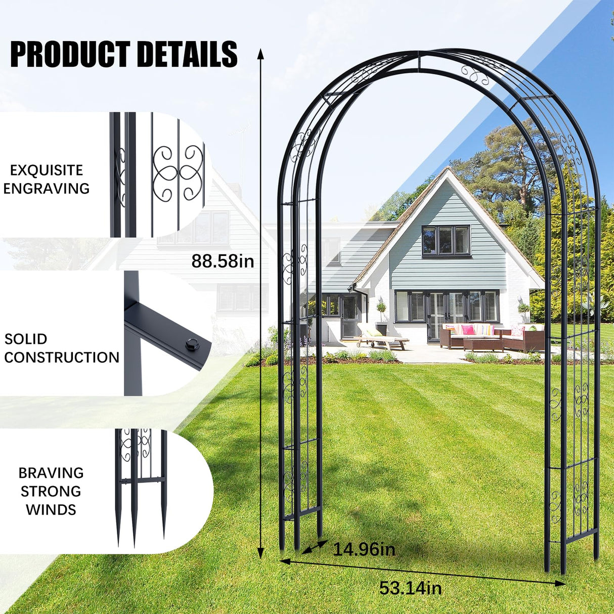 Arbuxzuy 7ft Steel Garden Arch Trellis for Climbing Plants