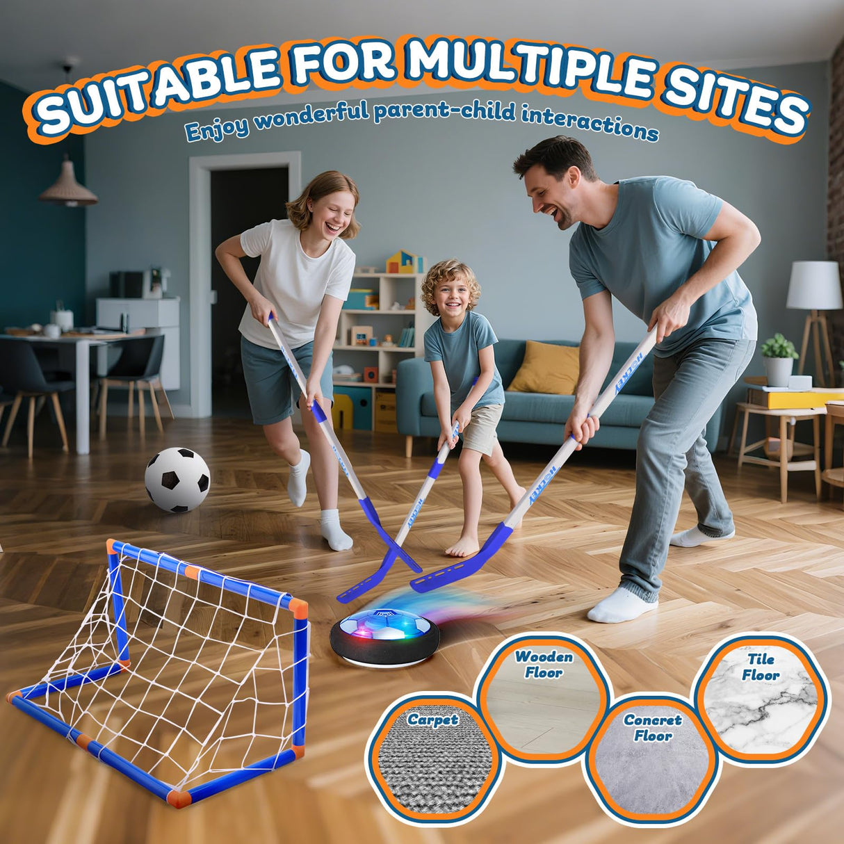 Nazano 3-in-1 Hover Soccer Ball, Kids Toddler Hockey Set with LED Lights,Indoor Outdoor Toys for Kids, Soccer Gift for Boys 6-8 8-12, Birthday,Kids, Boys Girls Age 6, 7, 8, 9, 10, 11, 12