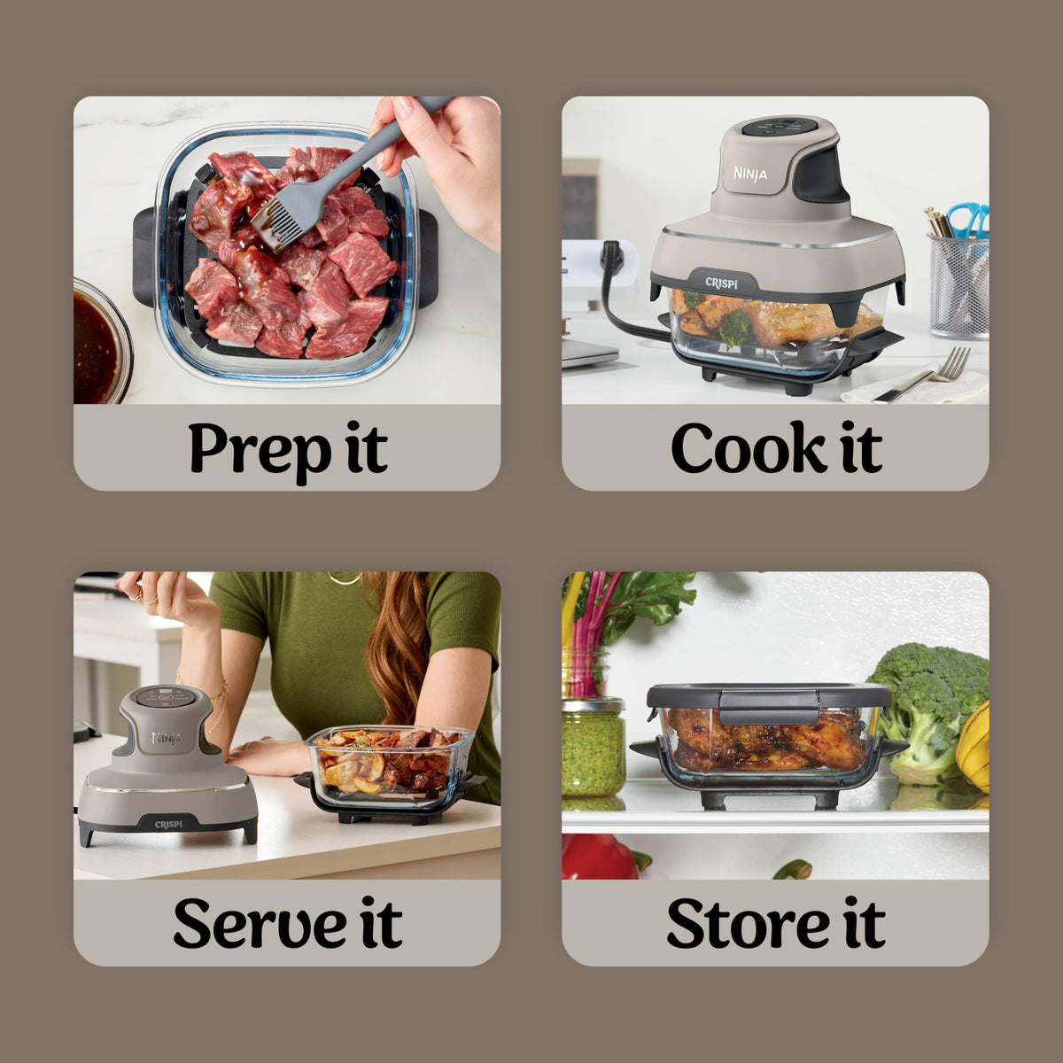 Ninja Crispi Glass Air Fryer, 4-in-1, Stone, FN101ST