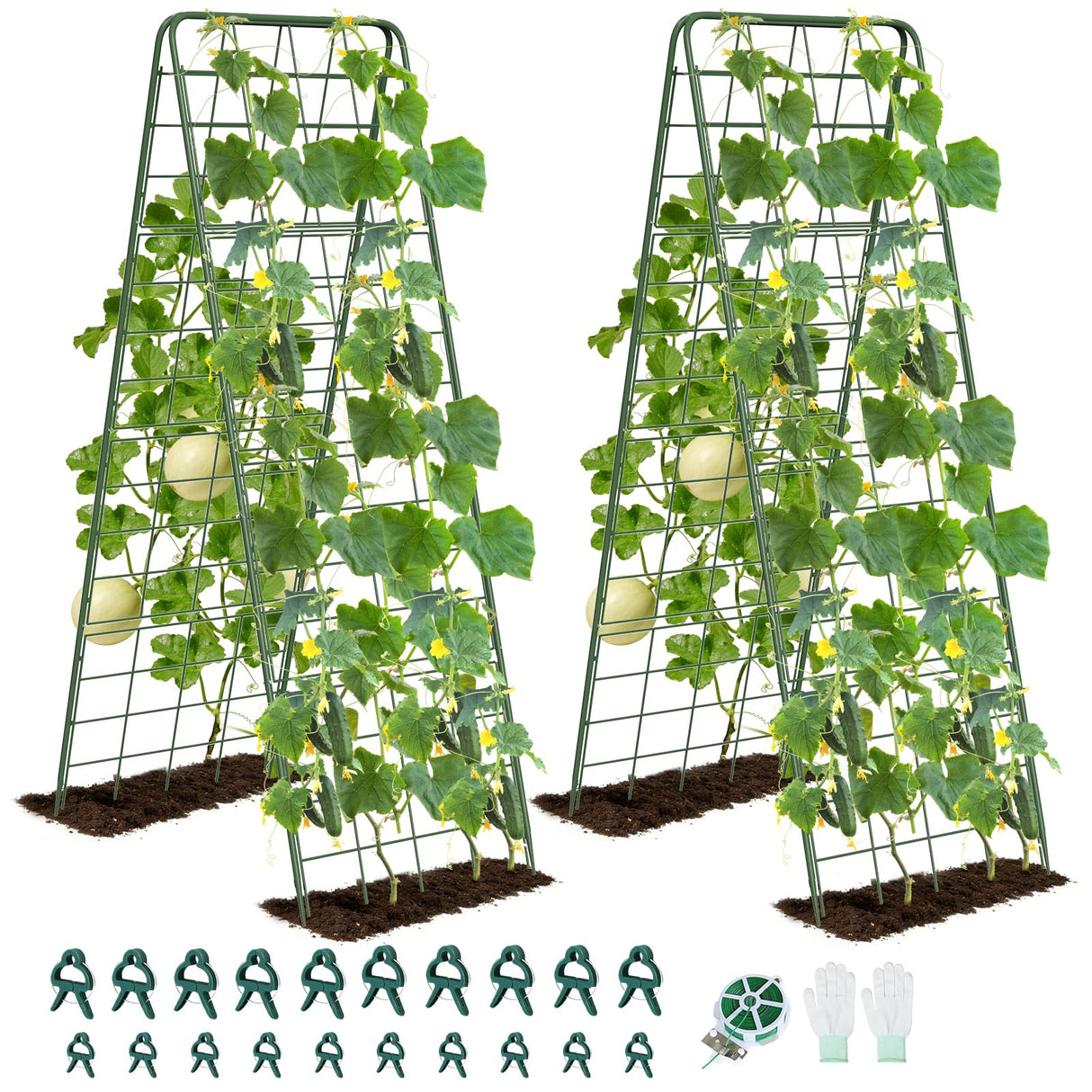 Heavy Duty A-Frame Metal Garden Trellis for Climbing Plants, 50"x17" Inch Tall Plant Support with Clips & Garden Ties for Cucumbers, Squash, Beans & Vines (2)
