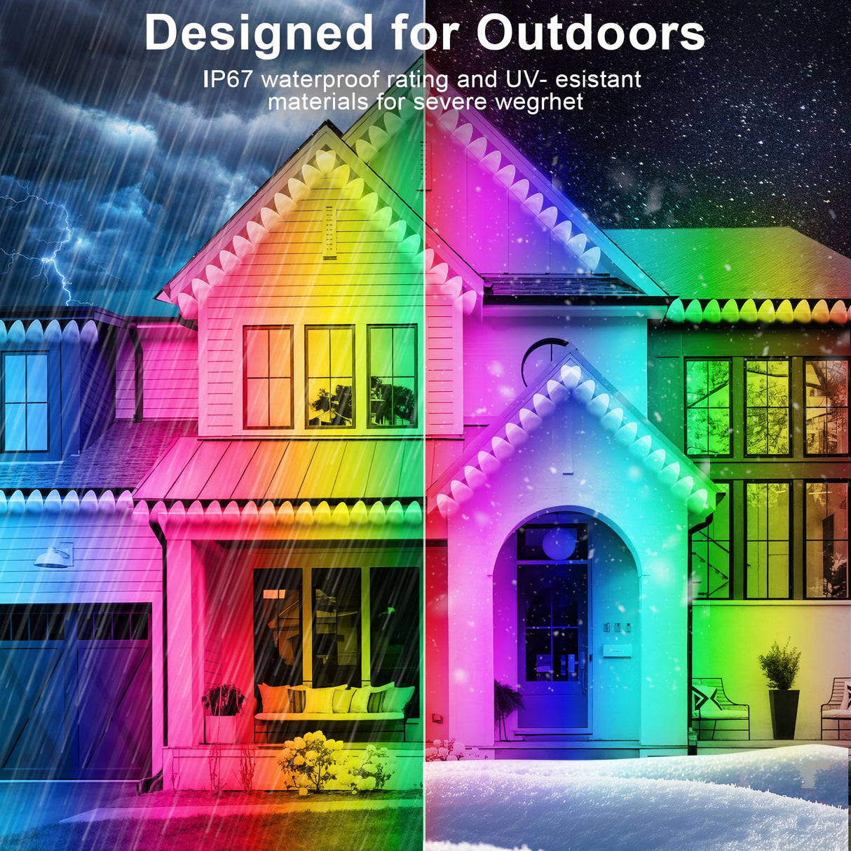 300FT Permanent Outdoor RGB Lights - IP67 Waterproof with Smart App Control Remote, DIY Scene Modes, Music Synchronization, Eaves Light for Garden Decor, Deck, Christmas, Party, Party, Halloween,Roof