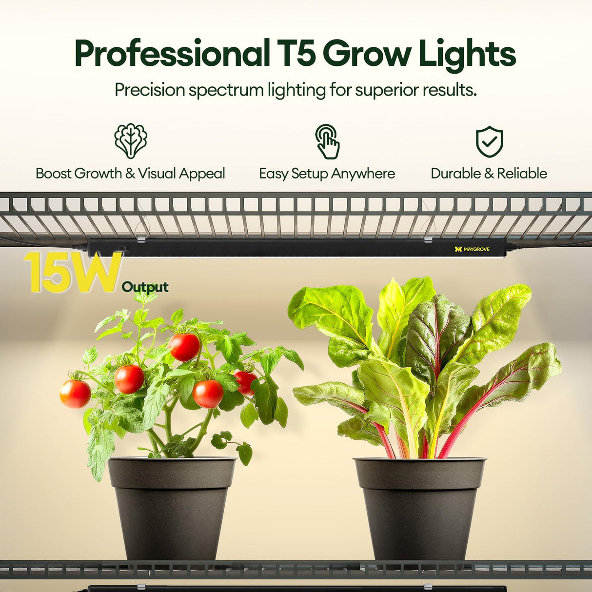 Maygrove T5 Grow Lights for Indoor Plants 2FT, Red-Enhanced Full Spectrum 5000K Grow Light, 60W(4 x 15W), Grow Light Strips for Seed Starting, Greenhouse, High PPFD, Linkable, Black, 4-Pack