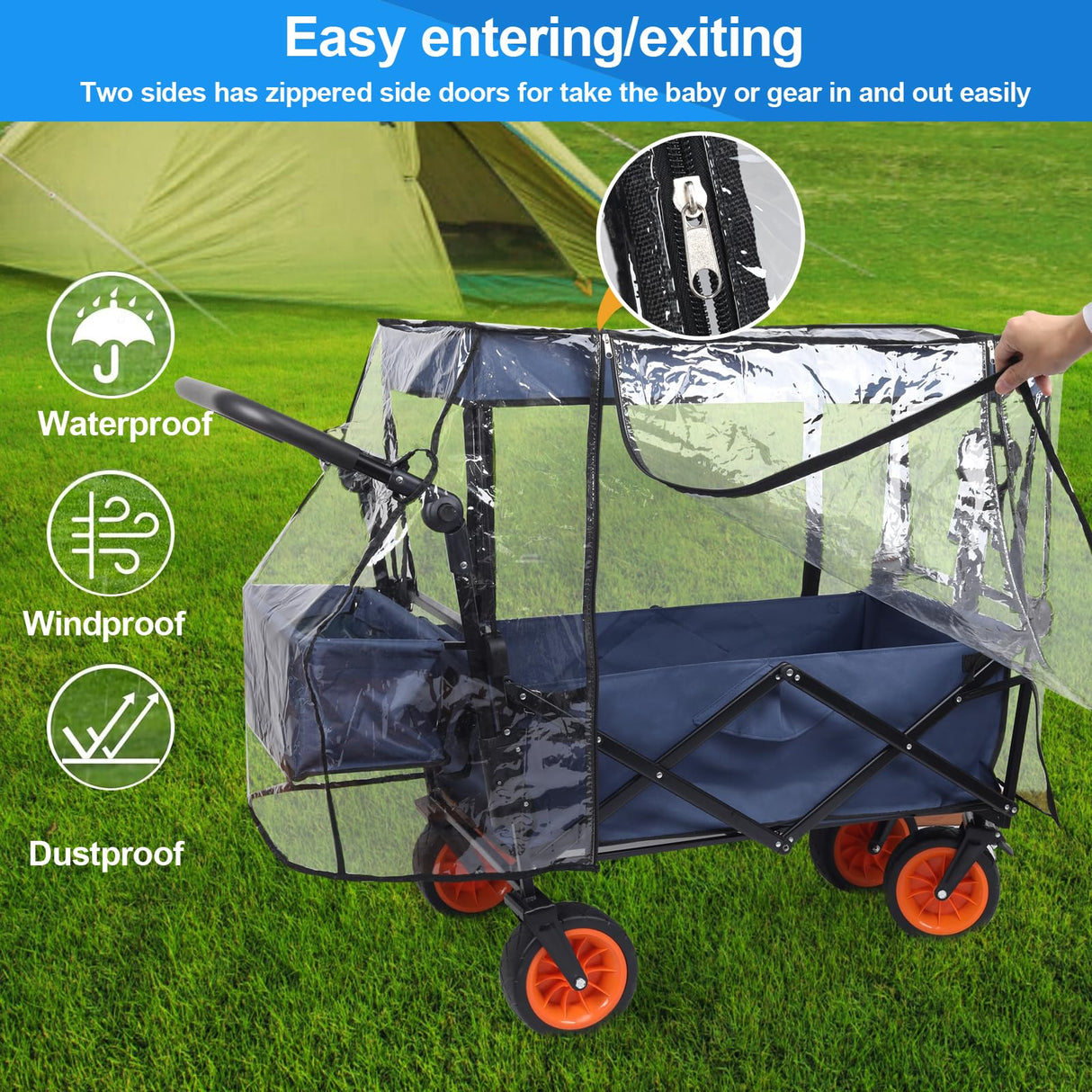 Waterproof Collapsible Wagon Rain & Sun Cover - Windproof UV-Resistant Canopy for Stroller/Trolley/Cart Accessories, Suit for Camping Picnic Garden Use
