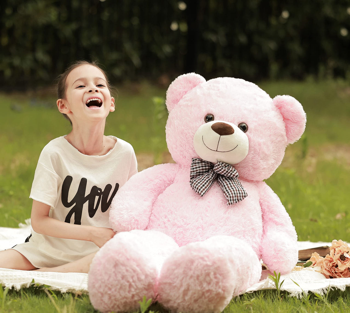 Poutmac Big Pink Teddy Bear 4Ft Giant Stuffed Animal Plush Toy for Girlfriend Women Kids for Valentines Christmas Birthday