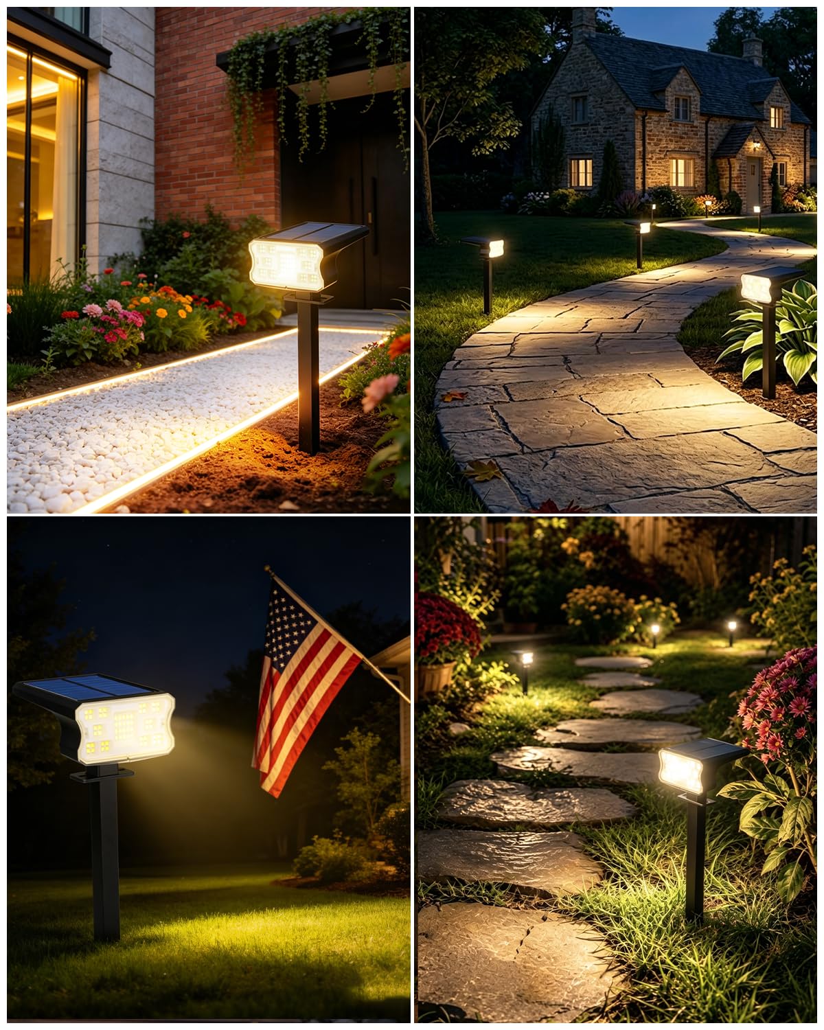 HGGH Solar Lights Outdoor Waterproof IP67, 60 LED 3 Lighting Modes Solar Spot Lights Outdoor for Yard Garden Pathway Landscape, Auto On/Off, Function 2 in 1(Warm White, 4 Pack)