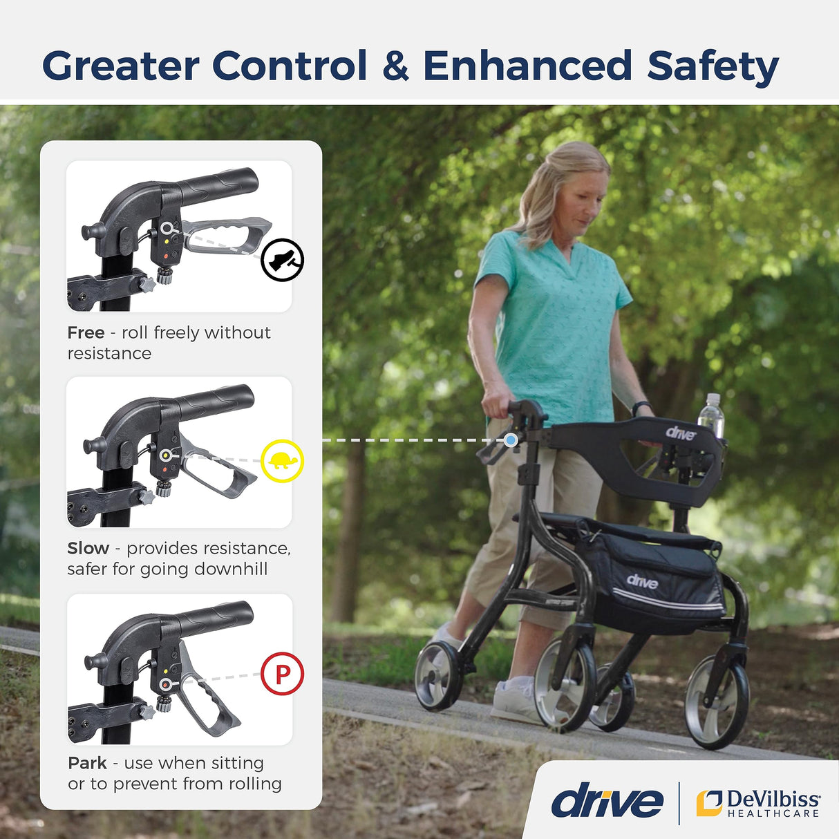 Drive Medical Nitro Sprint Foldable Rollator Walker with Seat, Tall Height Lightweight Rollator with Large Wheels, Folding Rollator, Four Wheel Rolling Walker, Black