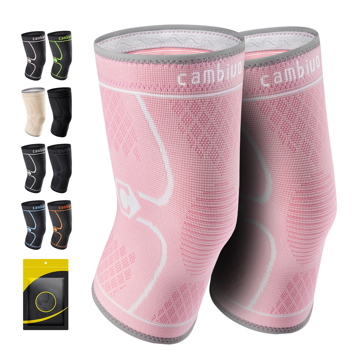 CAMBIVO 2 Pack Knee Brace, Knee Compression Sleeve for Men and Women, Knee Support for Running, Workout, Gym, Hiking, Sports (Rose,Medium)