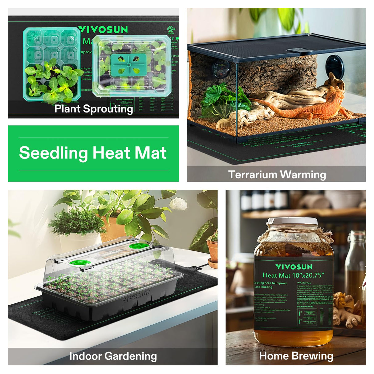 VIVOSUN 2 Pack Durable Waterproof Seedling Heat Mat 10" x 20.75" UL & MET-Certified Warm Hydroponic Heating Pad for Germination, Indoor Gardening, Greenhouse