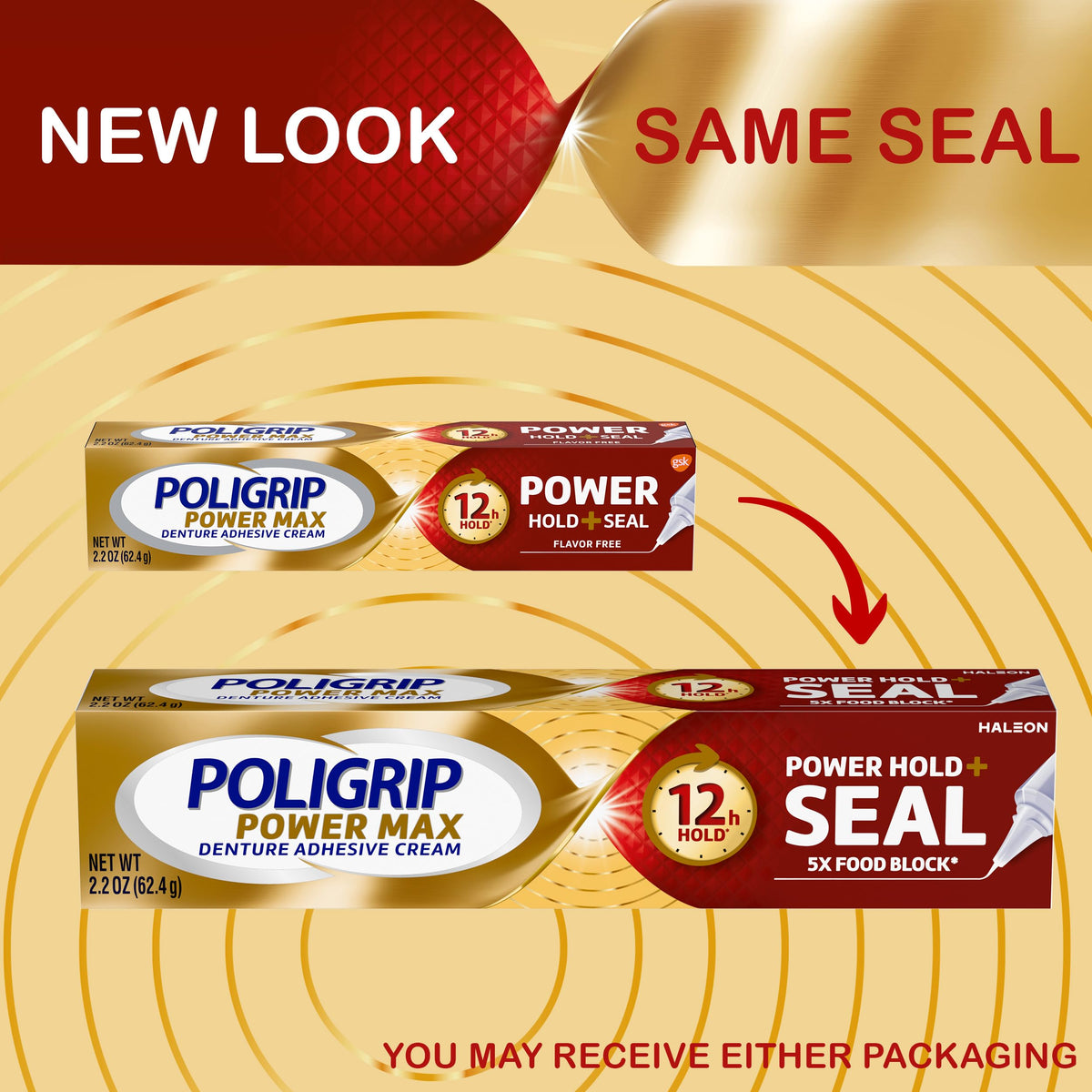 Poligrip Power Hold Plus Seal Denture Adhesive Cream, 2.2 oz (4 Pack)