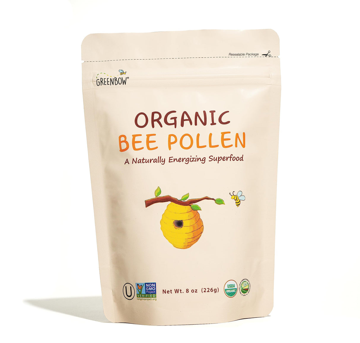 Greenbow Organic Bee Pollen - 100% USDA Certified Organic, Non-GMO, Pure, & Natural Bee Pollen - Superfood Packed w/Proteins, Vitamins & Minerals (8oz)