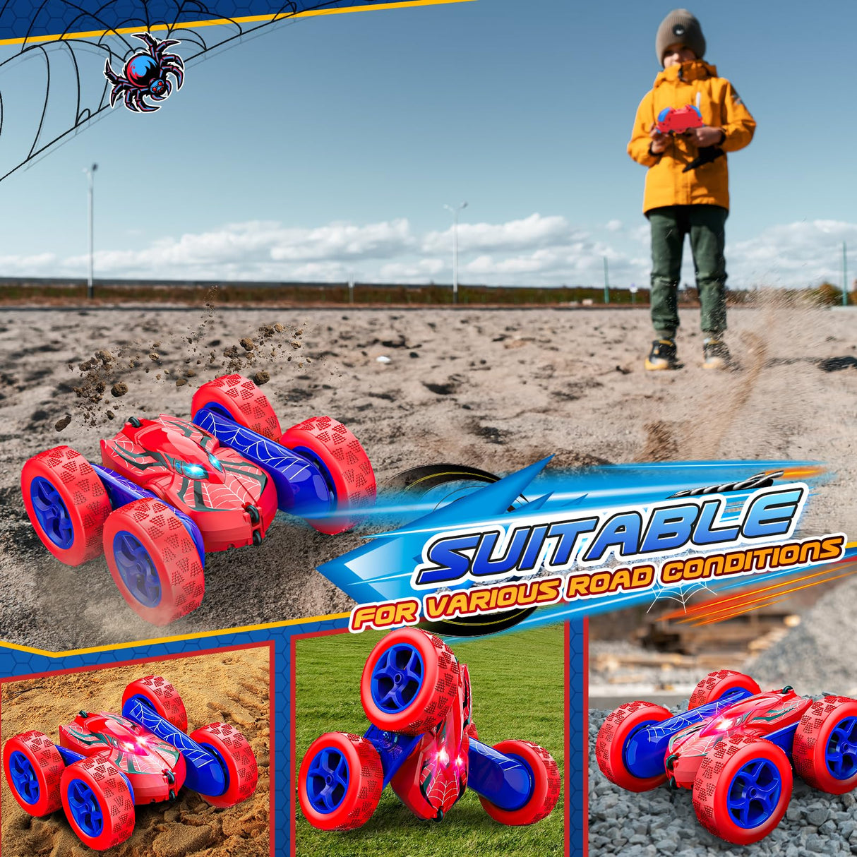 Excitobo Remote Control Car,RC Cars for 4 5 6 7 8 9 10 11 12 Year Old Boy Double Sided 360°Flip 4WD Rechargeable Drift RC Race Car Boys Toys Birthday Gifts Christmas Basket Stuffers for Kids Age 4-12