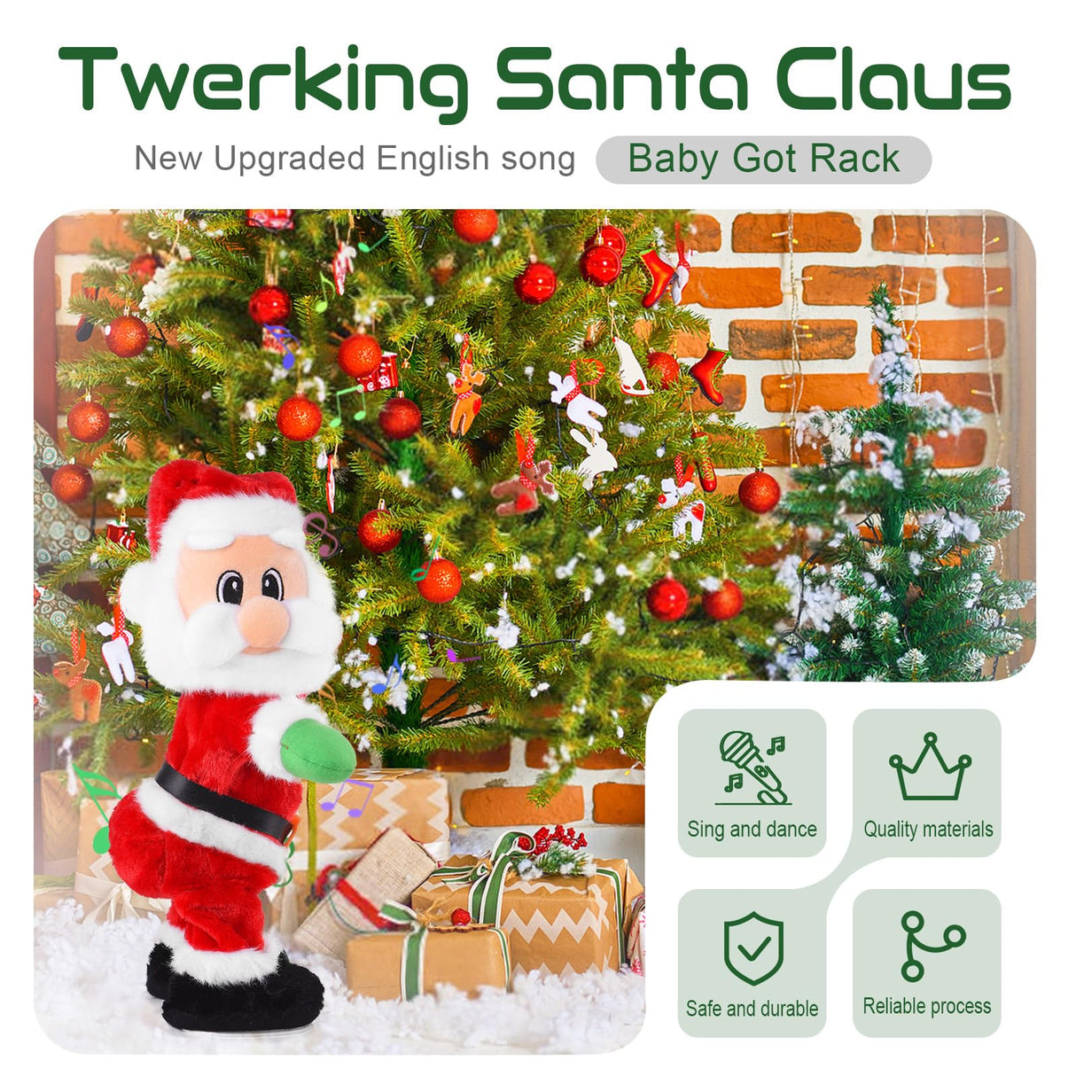 SdeNow Twerking Santa Claus,Booty Shaking Santa Dancing Santa Claus with Music Singing Animated Christmas Santa Toys for Kids- English Song