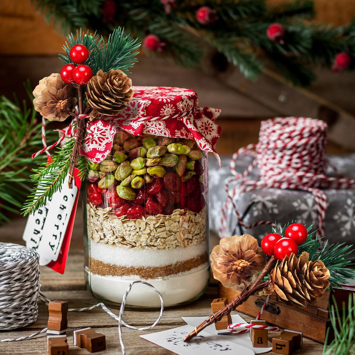 48 Pcs Christmas Picks and Sprays Christmas Tree Floral Picks Holly Red Berry Stem Spray Greenery for Craft Artificial Faux Pine Branches Pine Cones Branches for Tree Home Decor Garland Wreath (Cute)