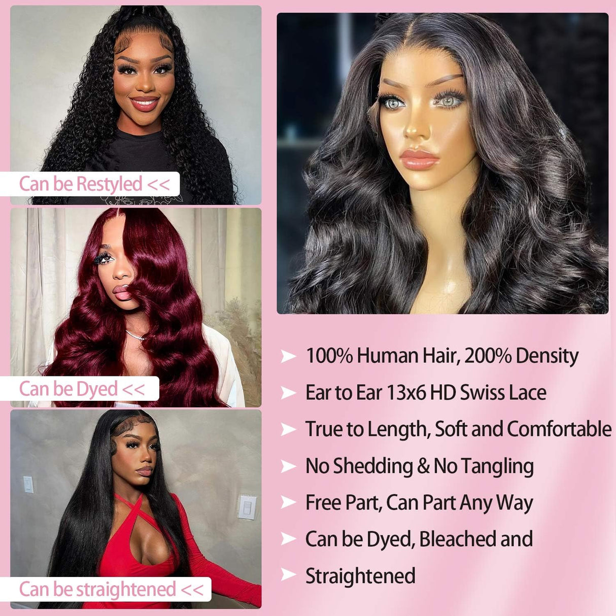 DSMOW 30 Inch 13x6 Lace Front Wigs Human Hair 200% Density Body Wave HD Lace Front Wigs Human Hair Pre Plucked Glueless Wigs Human Hair 13x6 Lace Frontal Wig for Women Natural Black