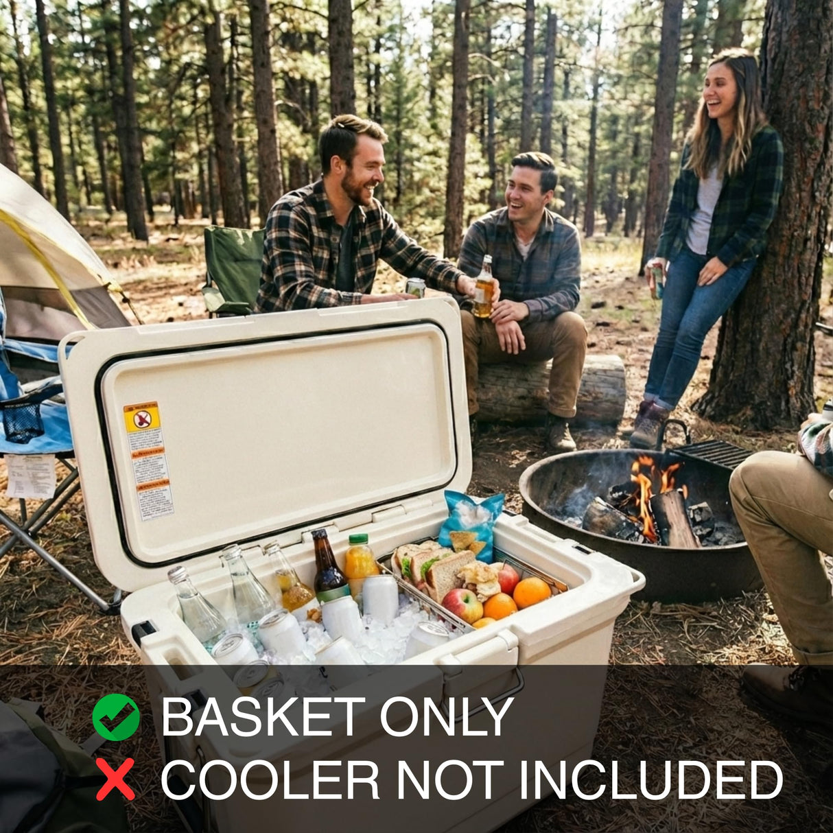 Adjustable Cooler Basket - Expands 11.75" to 18.5" - Non-Slip Rubber Handles, Universal Insert for Full Size Ice Chests, Dry Goods Tray Cooler Accessory - Fits Igloo, Coleman, Lifetime, Pelican, More