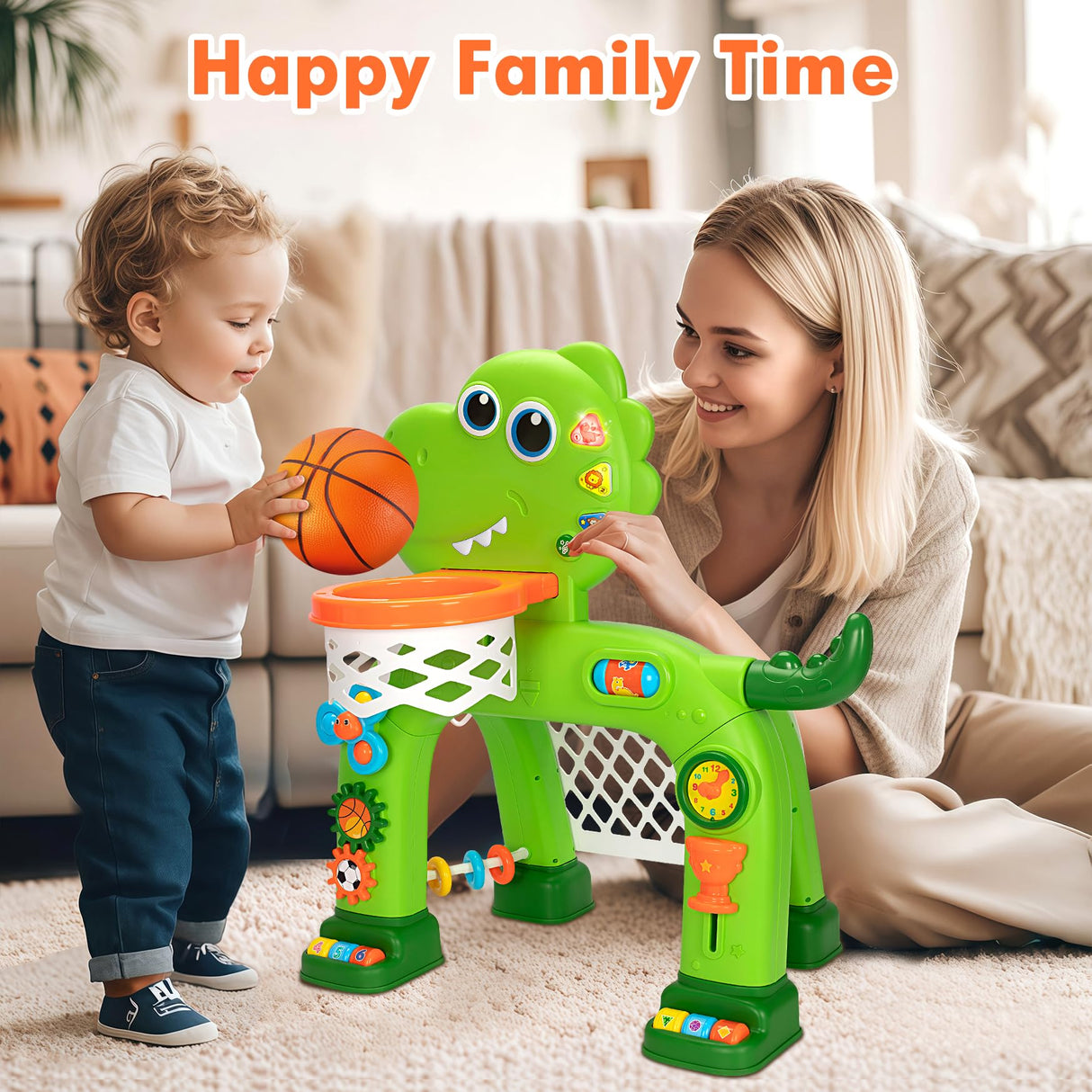 Toddler Basketball Hoop & Soccer Goal, Baby Toys for 1 2 3 Year Old Boys Girls, Kids Sports Toy with Light Sound Music, Dinosaur Toys for 12-16-18 Months, Christmas Birthday Gifts for Ages 1-3