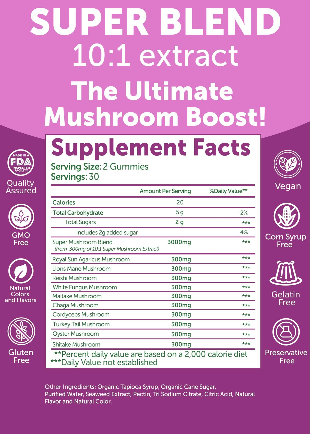 Lunakai USA Made Super Mushroom Gummies for Adults – 10-in-1 Adaptogenic Mushroom Supplement with Lion's Mane - Focus & Brain Support, 60ct