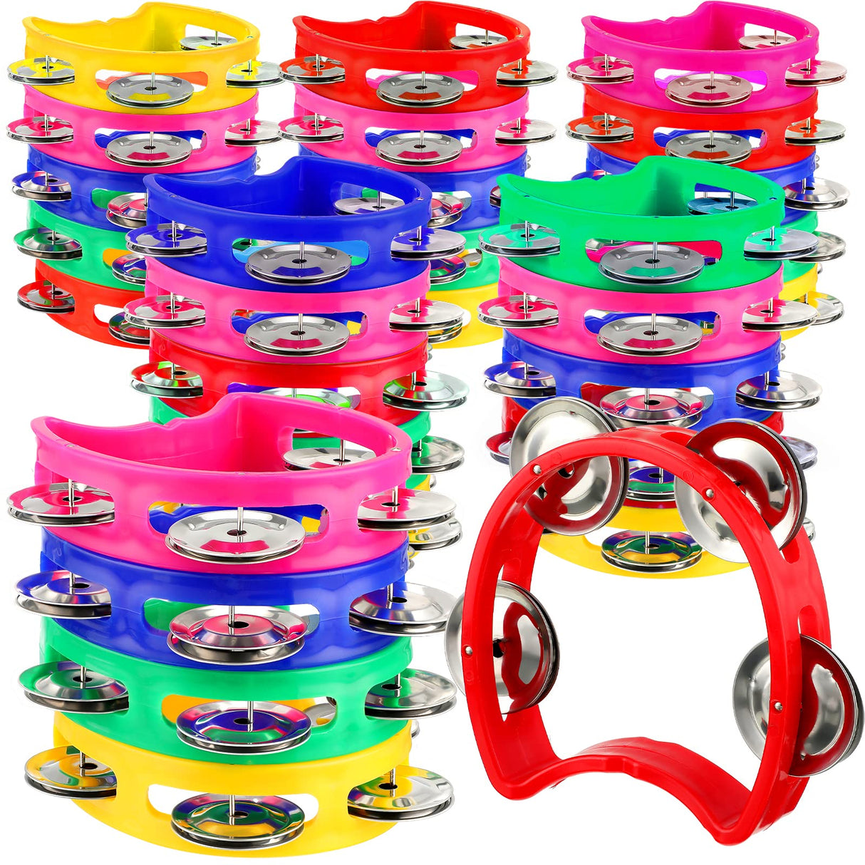Yeshone 30 Pack Tambourine for Kids Adult Tamborines Musical Instrument Noise Makers 4 Bells Handheld Tambourines for Back to School Supplies Church Wedding Operation Christmas(Multicolors)