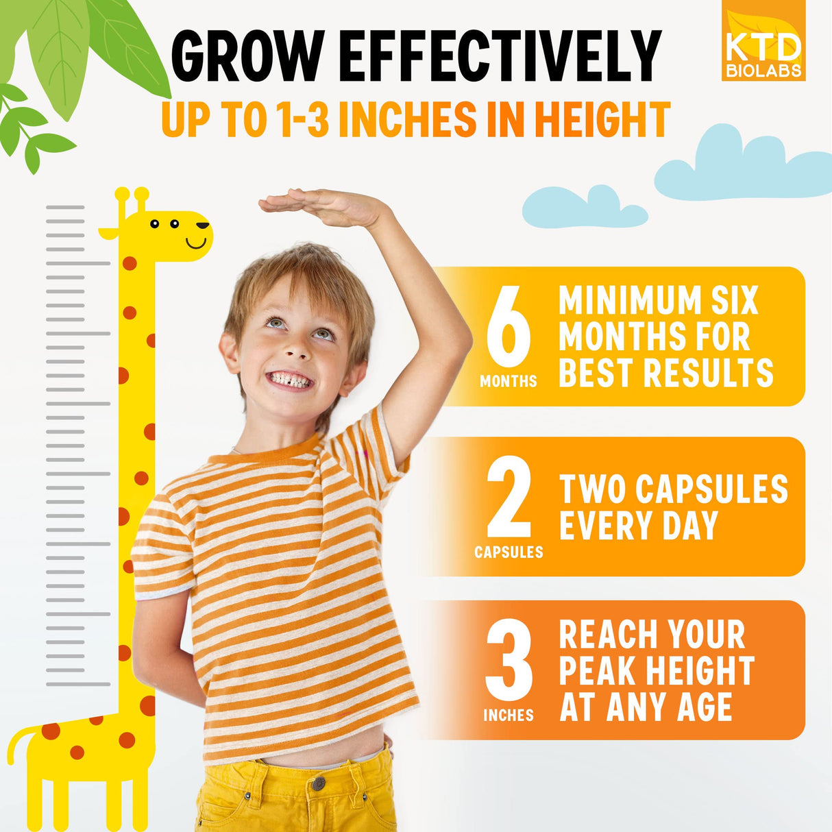 KTD BIOLABS Height Growth Maximizer - Made in USA - Natural Height Increase Booster & Teen Vitamins - Pills to Grow Taller at Any Age - Bone Growth Supplement for Adults & Kids