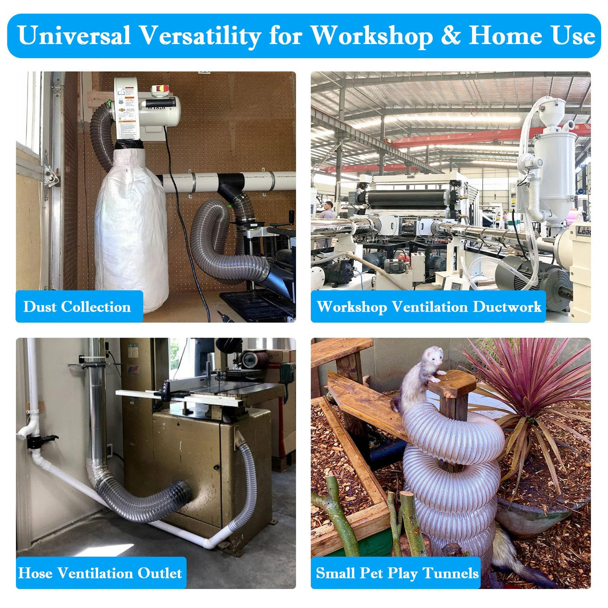 2-1/2" x 20' PVC Dust Collection Hose,2.5 Inch Dust Collector Hose,Dust Vacuum Hose Tube Pipe Flexible Clear PVC Fume Hose w/Carbon Steel Wire for Woodworking,Workshops,Dust Collectors