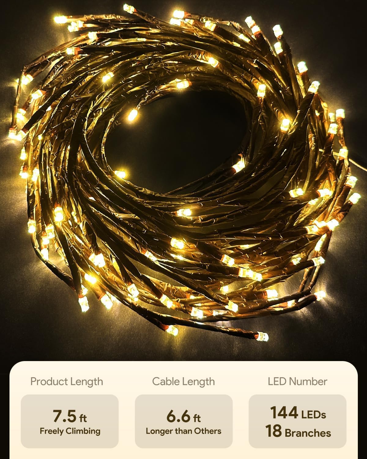 NIDISETPJAS 2Pcs Enchanted Willow Vine Lights with Remote, Christmas Swags Decorations Indoor Room Decor, 18 Branches 144 LEDs Lighted Willow Vine Lights for Walls Bedroom Home Decor