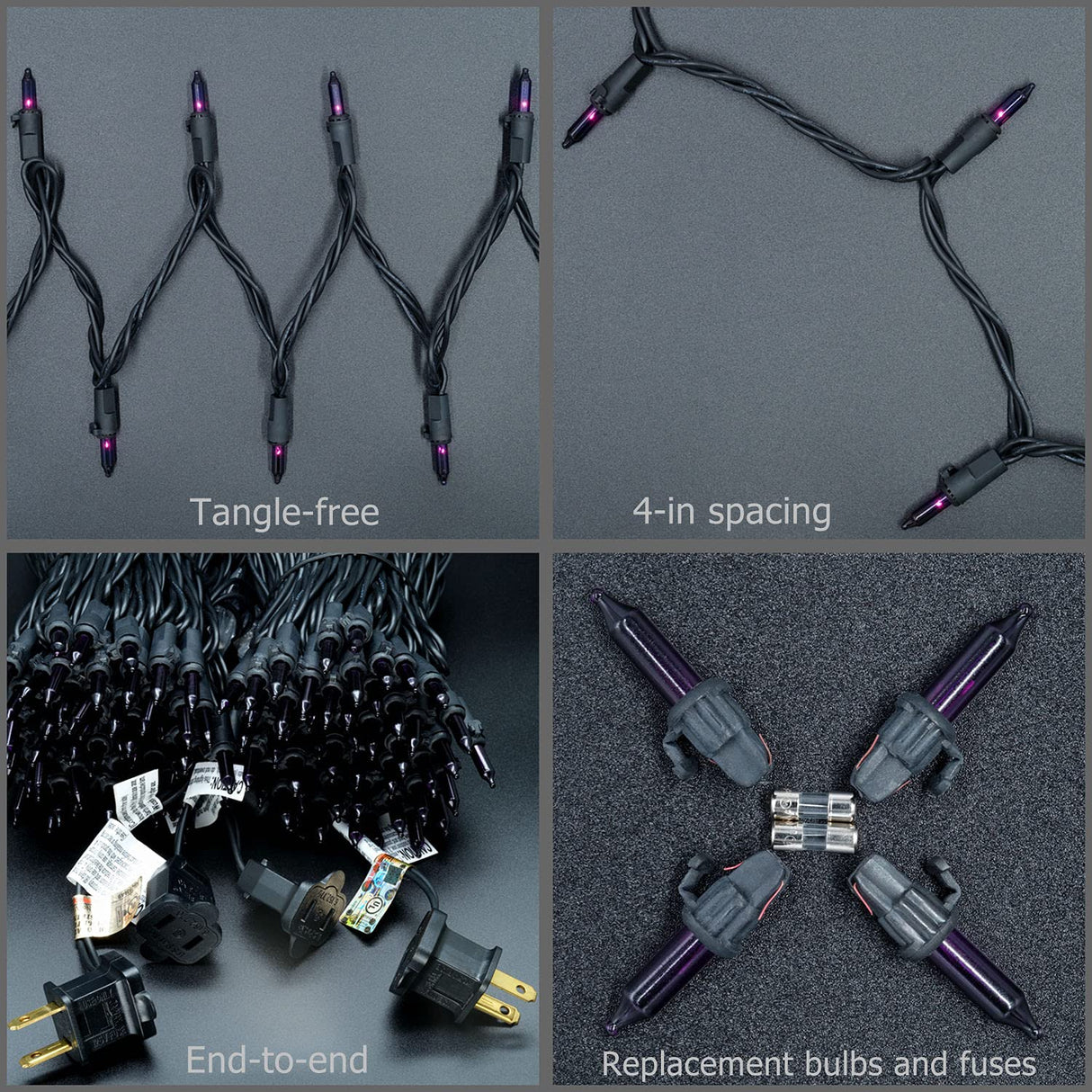 YULETIME 200 Purple Halloween Lights with Black Wire, Pack of 2 Sets 33 ft 100 Count UL Certified Christmas String Lights (Purple)