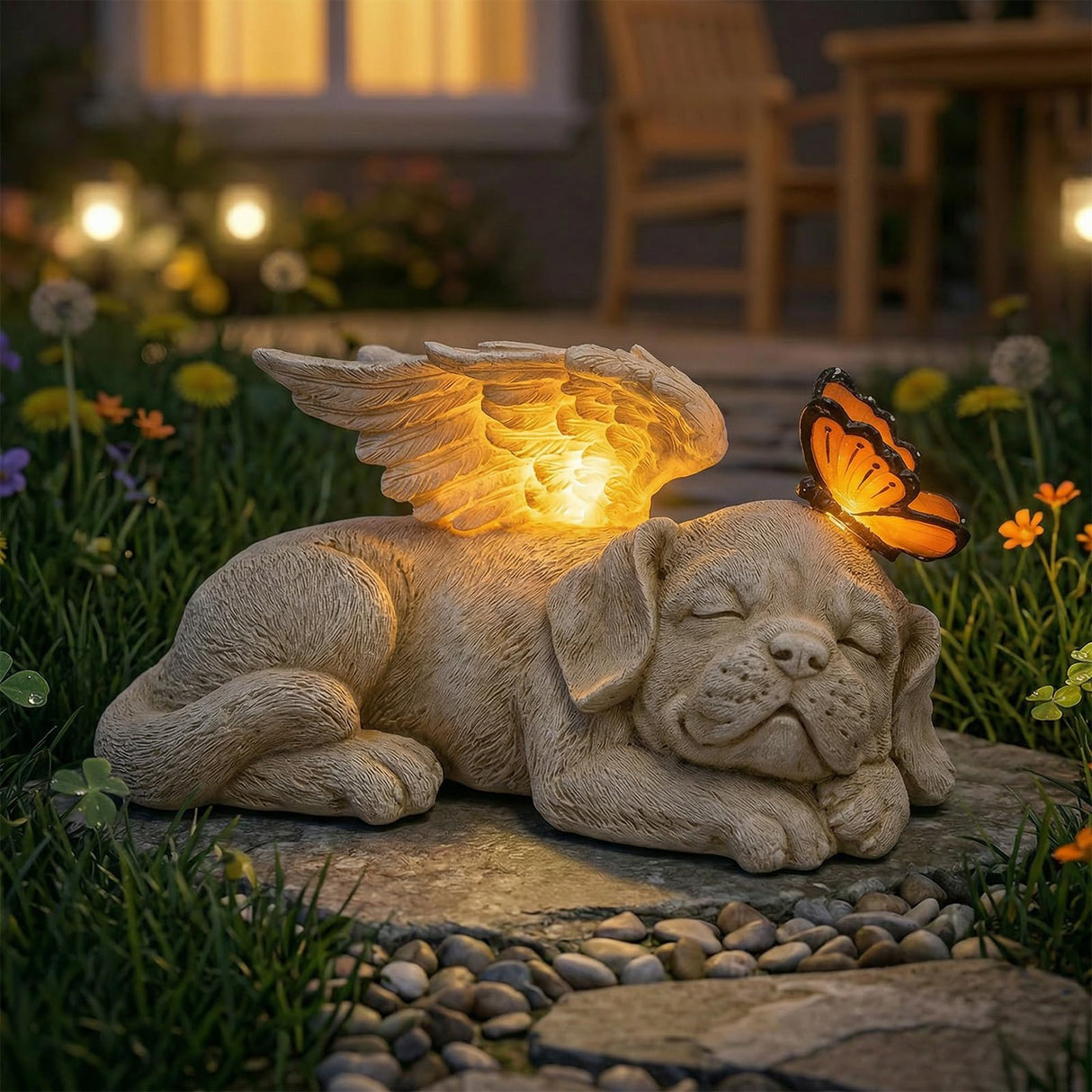 WONDER GARDEN Sleeping Dog Angel Statue with Solar Light - Pet Memorial Stone, in Memory of Dog, Marker Tribute Statues, Resin Guardian Angels, Bereavement Gift