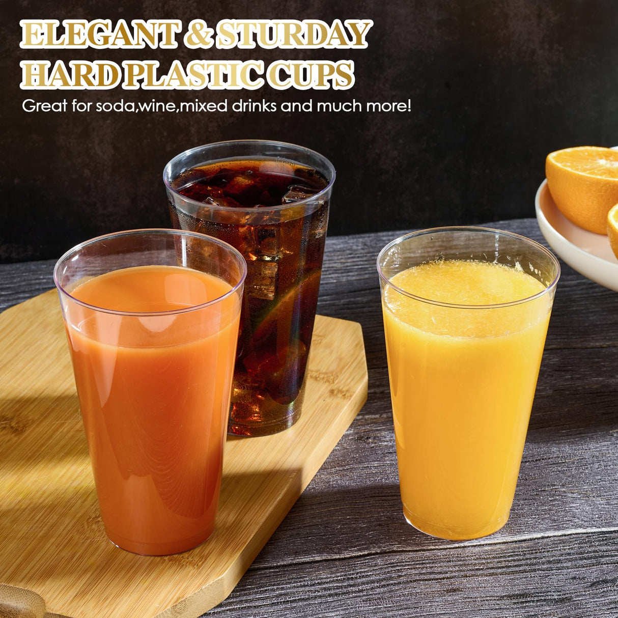 FOCUSLINE 100 Pack 16 oz Clear Plastic Cups, Disposable Cups Large Reusable Plastic Tumblers, Heavy-duty Clear Hard Cups 16 Ounce for Wedding Party, Thanksgiving, Halloween, Christmas