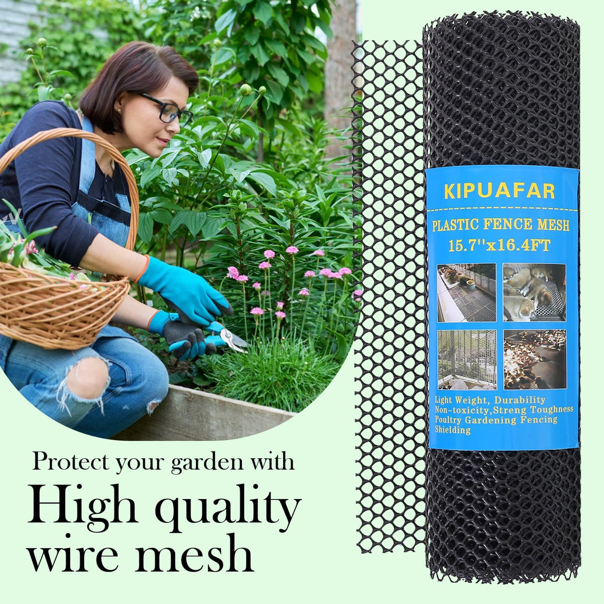 Pet Proof Barrier Net, Black Plastic Chicken Wire Mesh Fencing, Balcony Cat Safety Net & Garden Snake Barrier, Heavy Duty Protection for Chicken Coops, Rabbit Hutches, Dog Kennels (Black, 15.7IN*50)