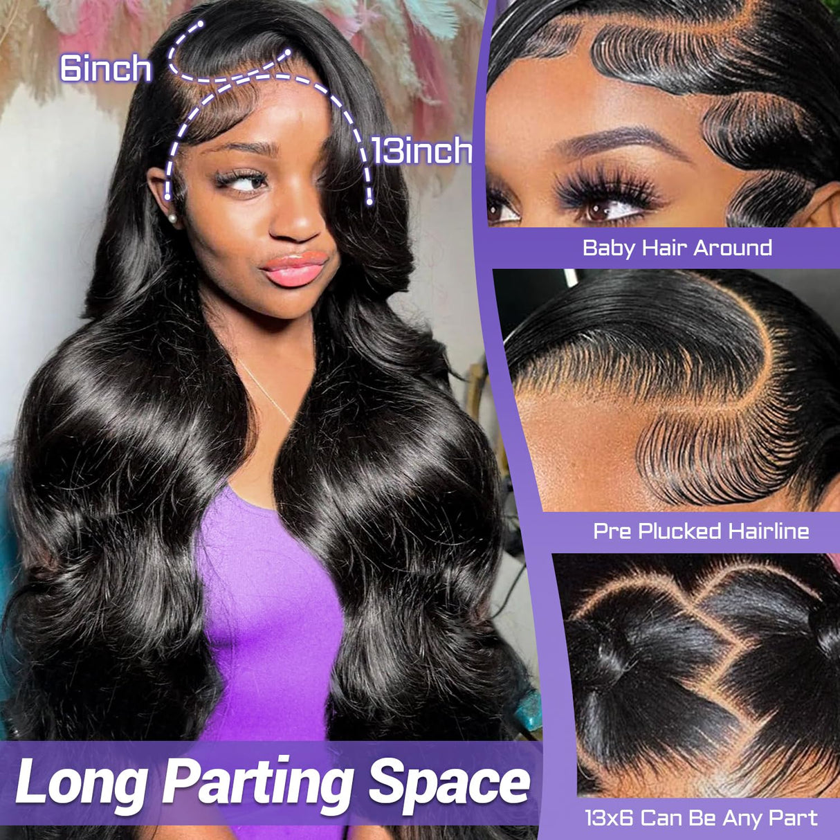 30 Inch Body Wave Lace Front Wigs Human Hair 13x6 HD Lace Front Wigs Human Hair Pre Plucked with Baby Hair 180 Density Body Wave Full Frontal Lace Wigs Human Hair 13x6 for Black Women Natural Color