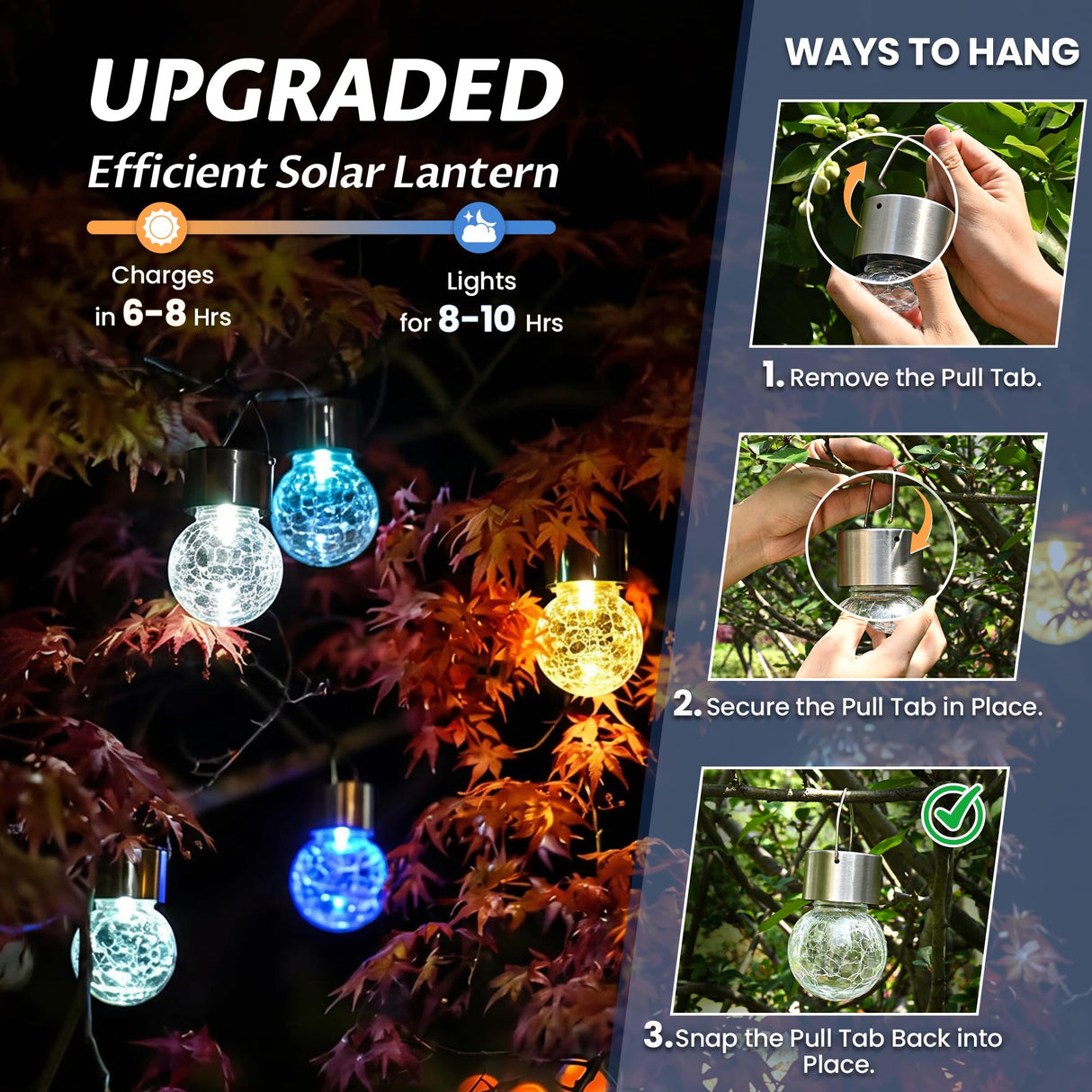 GIGALUMI Solar Lights Outdoor Waterproof, 24 Pack Solar Hanging Lights Garden Decor, Gifts for Women, Solar Outdoor Lantern Waterproof Cracked Glass for Yard, Fence, Tree(Warm White)