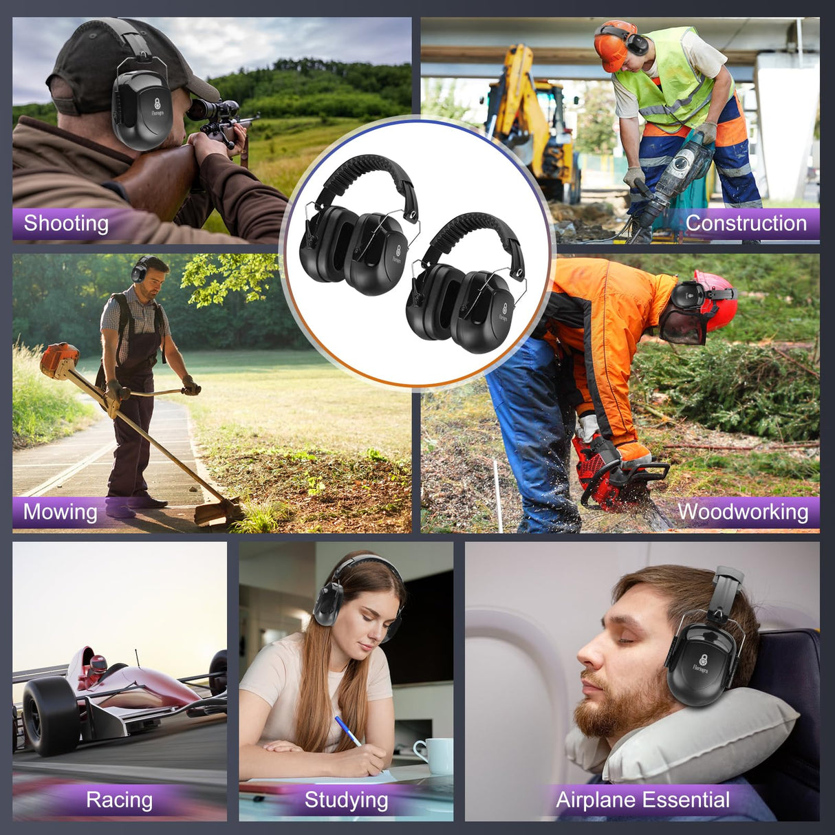 Floriogra 2 Pack 34dB Noise Canceling Headphones For Shooting, Hearing Protection Earmuffs, Ear Protection Headphones, Thickened Headband Ear Muff For Noise Reduction for Shooting, Construction,Mowing