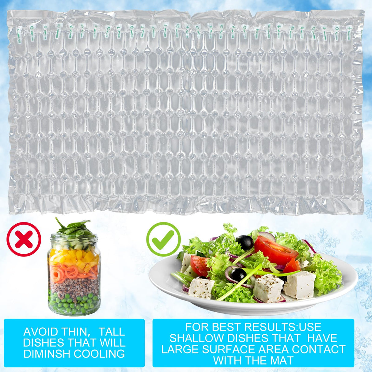Reallnaive 4 Pack Reusable Freezable Ice Mat Sheets for Coolers Flexible Ice Packs for Food Trays, Cheese Boards, Deli Meats, Veggie Plates, Sushi, Party Platters (Clear)