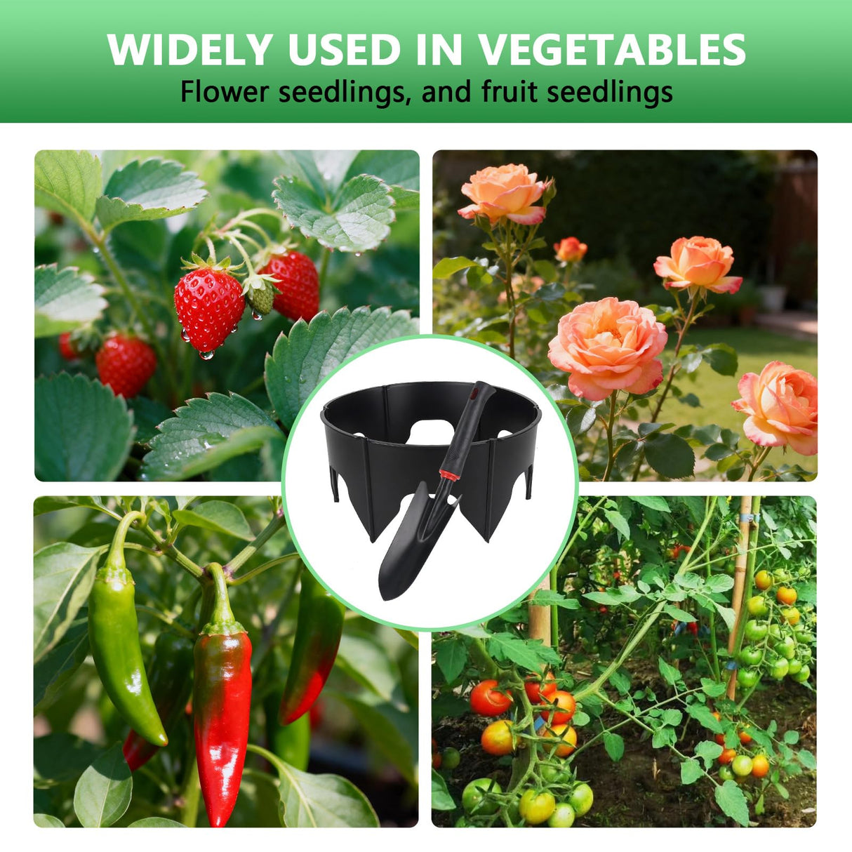 24PCS Planting Grow Rings with Shovel, Diameter Range 8.3-15.7in Adjustable Round Plant Support Garden Circle Ring for Watering Planting Edging Border Ring for Vegetables (24, Black)