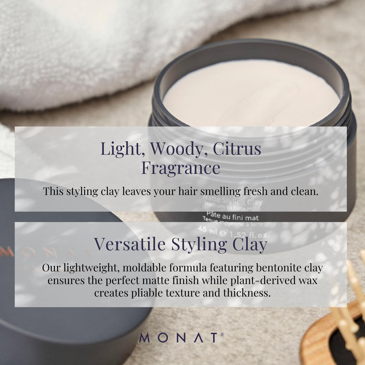 MONAT Matte Styling Clay for Men - Water and Clay-Based Hair Paste to Create Thicker-Looking Hair, Easy-to-Shape Net Wt. 45 ml / 1.52 fl. oz.