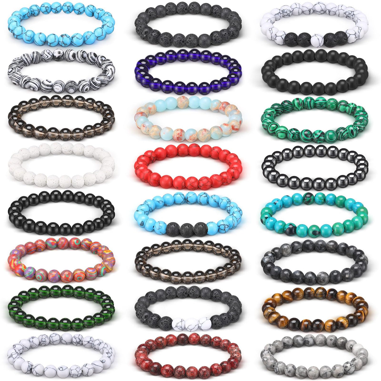 Landical 24 Pcs 8 mm Gemstone Beaded Bracelets for Women & Men, Classic