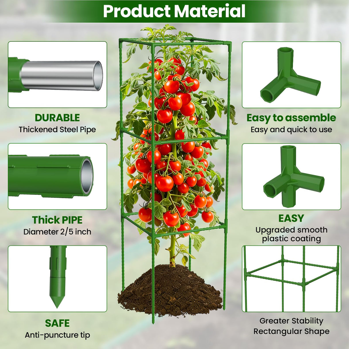 3 Pack Tomato Cages, 48'' Tall Tomato Plant Stakes Support for Raised Garden Bed Tomato, Square Trellis Cages for Garden Climbing Vegetables Flowers Fruits