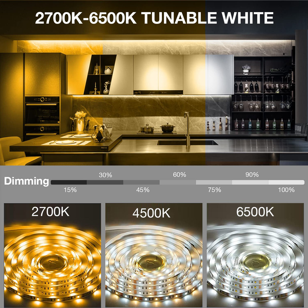 DAYBETTER Under Cabinet Lighting kit, 10 PCS LED Strip Lights with Remote, Dimmable Under Cabinet Lights for Kitchen Cabinet, Counter, TV Back,Showcase 2700K-6500K Warm to Daylight White,Timing,16.4ft