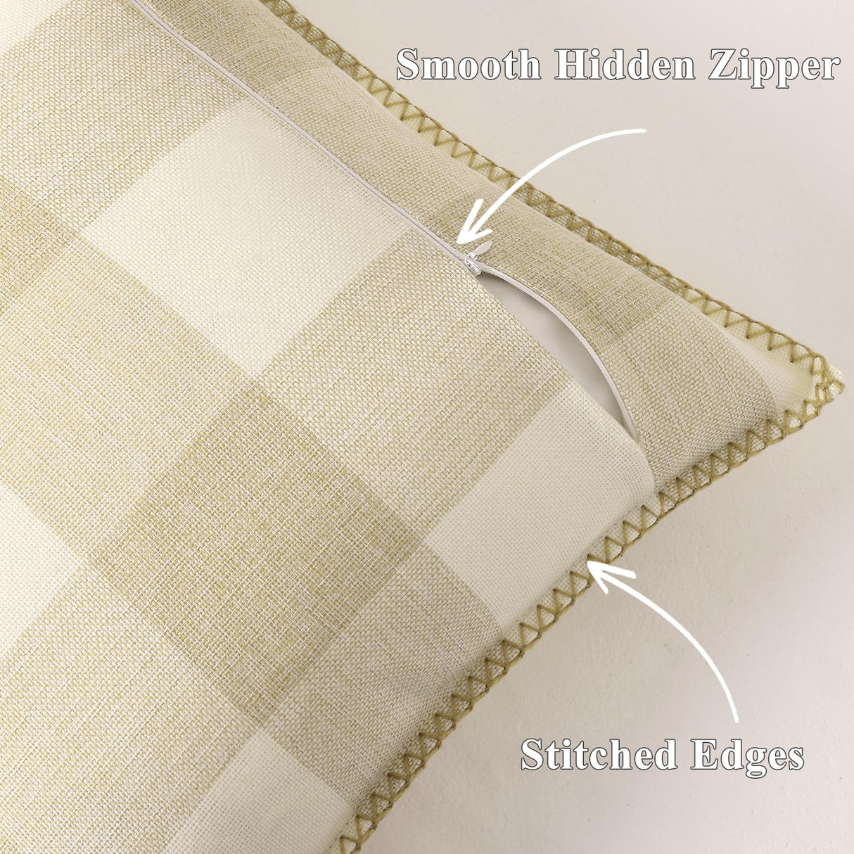 decorUhome Christmas Buffalo Plaid Check Throw Pillow Covers 20x20 Set of 2, Outdoor Linen Decorative Farmhouse Gingham Pillow Covers with Stitched Edge for Bed Couch Sofa, Cream White and Beige