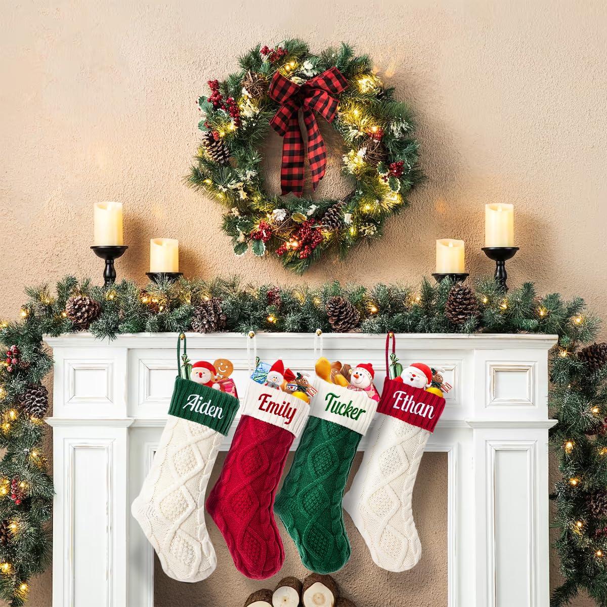 Personalized Christmas Stocking,Custom Name Family Christmas Stocking, 18” Large Knitted Xmas Stocking for Kids,Holiday and Family Stocking for Fireplace Christmas Holiday Party Decoration (3 pcs)