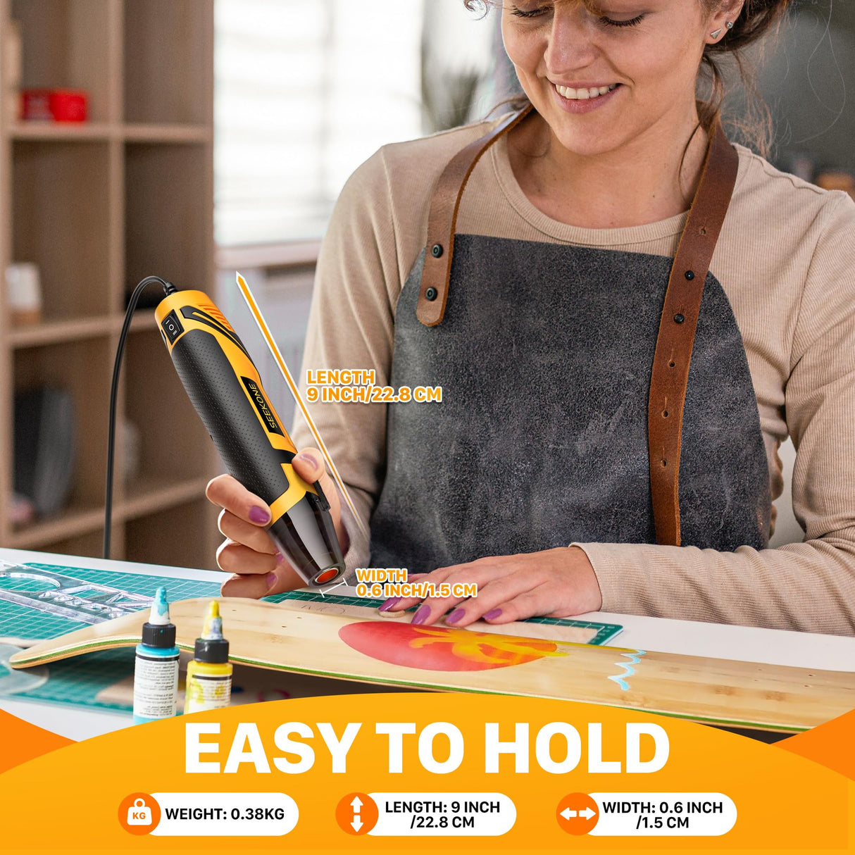 SEEKONE Mini Heat Gun, 350W 2-Temp Settings 500℉ & 842℉(260℃& 450℃) Fast Heat Hot Air Gun Tool with Reflector Nozzle and 4.9Ft Long Cable Overload Protection for Crafting, Vinyl Wrap and Shrink Tubing