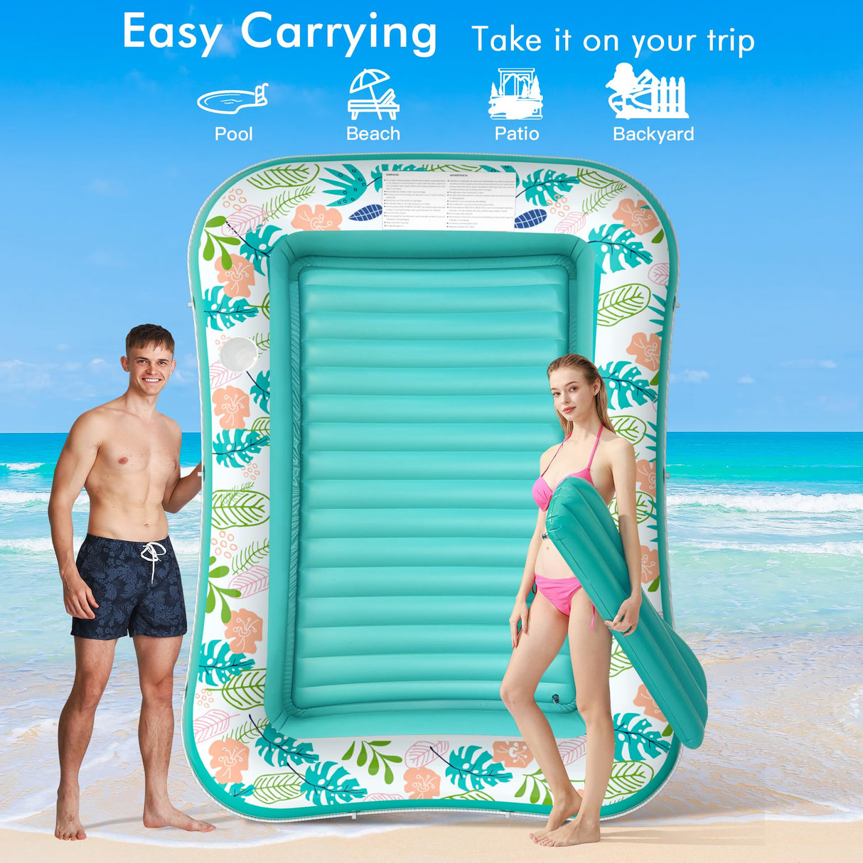 Inflatable Tanning Pool Lounger Float, Stonful 87" x 63" Pool Floats Adult with Pillow & Cup Holder, 4 in 1 Water Filled Inflatable Sun Tan Tub Tanning Bed Mat for Swimming Pool Backyard Beach (XXL)