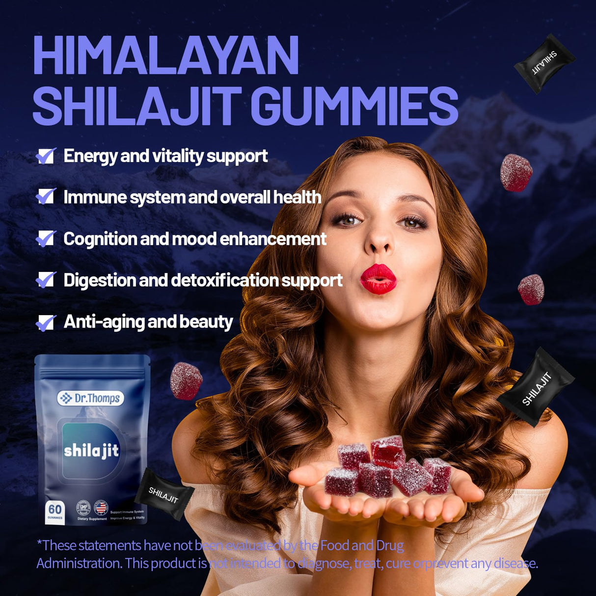 DR.THOMPS Shilajit Gummies, 60 Count, Natural Himalayan Supplement for Energy and Vitality